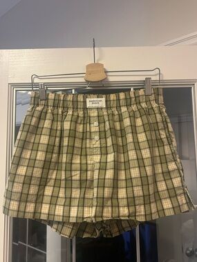 American Eagle Olive and Cream Plaid Boxer Shorts- women’s small